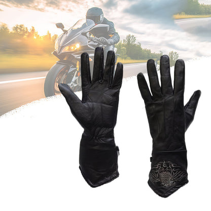 Motorcycle Riding Gloves W/ Stitched Eagle for Women Bikers, Thermal Autumn/Winter Gloves Full Finger Warm Glove in Cold Weather for Motorbike, Cycling, Driving, (Black)