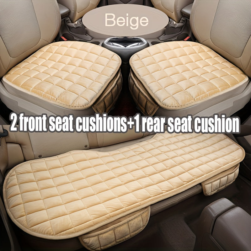 1/2/3pcs Plush Plaid Thickened Heat-Insulating Car Seat Cushions, Car Seat Front And Rear Seat Protection Pads, Non-Slip Protection Pads, Universal Car Interior, Suitable for Various Models of Breathable Car Seat Cushions