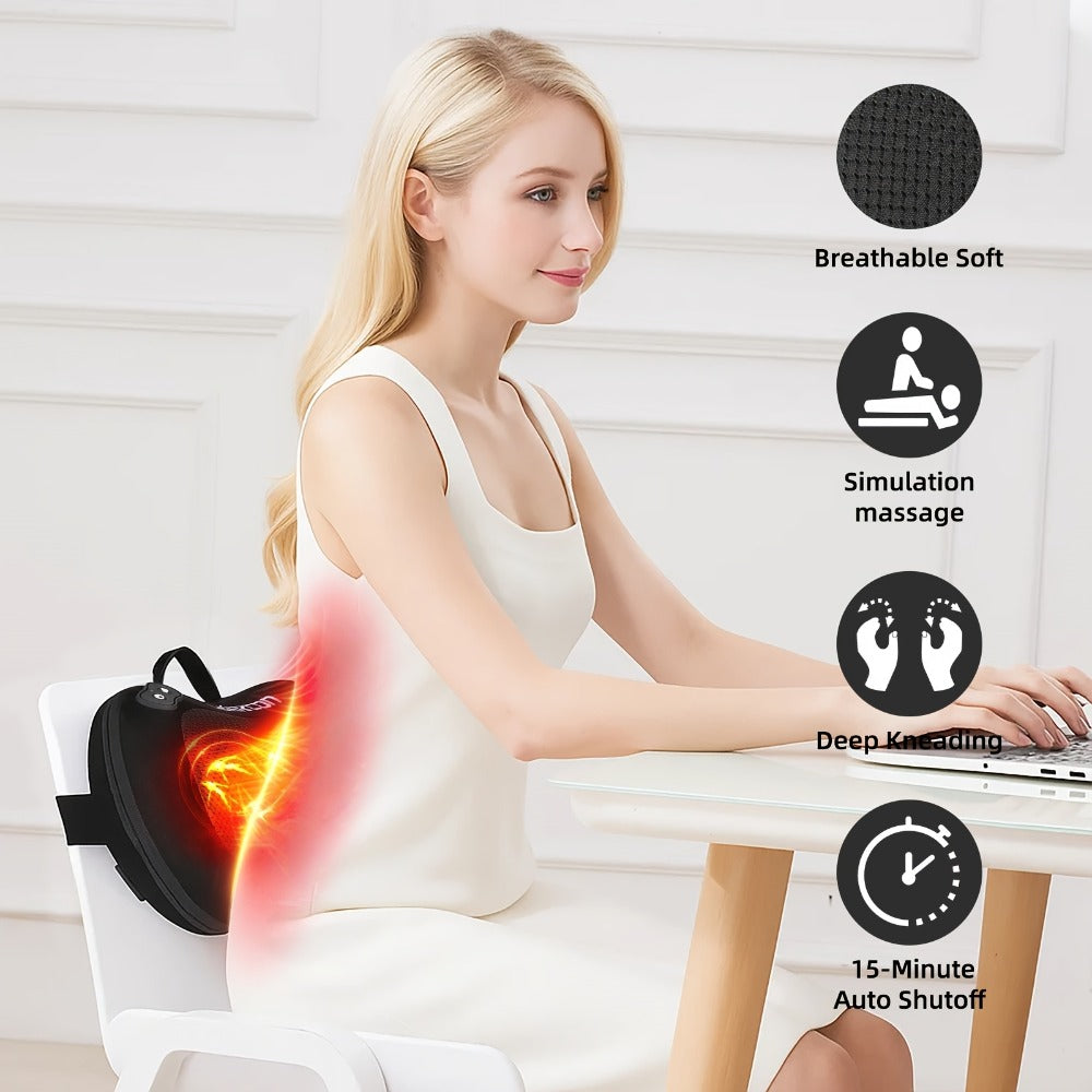 Neck & Back Massager Pillow with Heat – Wireless 3D Kneading Acupressure Electric Massage Pillow for Lumbar, Shoulder & Neck Pain Relief, Portable Unisex Gift