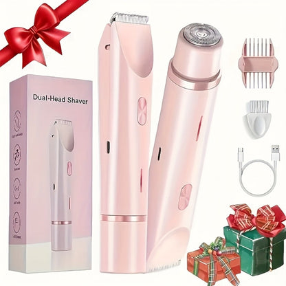 Bikini Trimmer Electric 2-in-1 Rechargeable Dual-Head Face Shaver for Women - Stainless Steel Blade USB Cordless Hair Remover for Bikini Line Face Arms Thighs Body Portable Gift