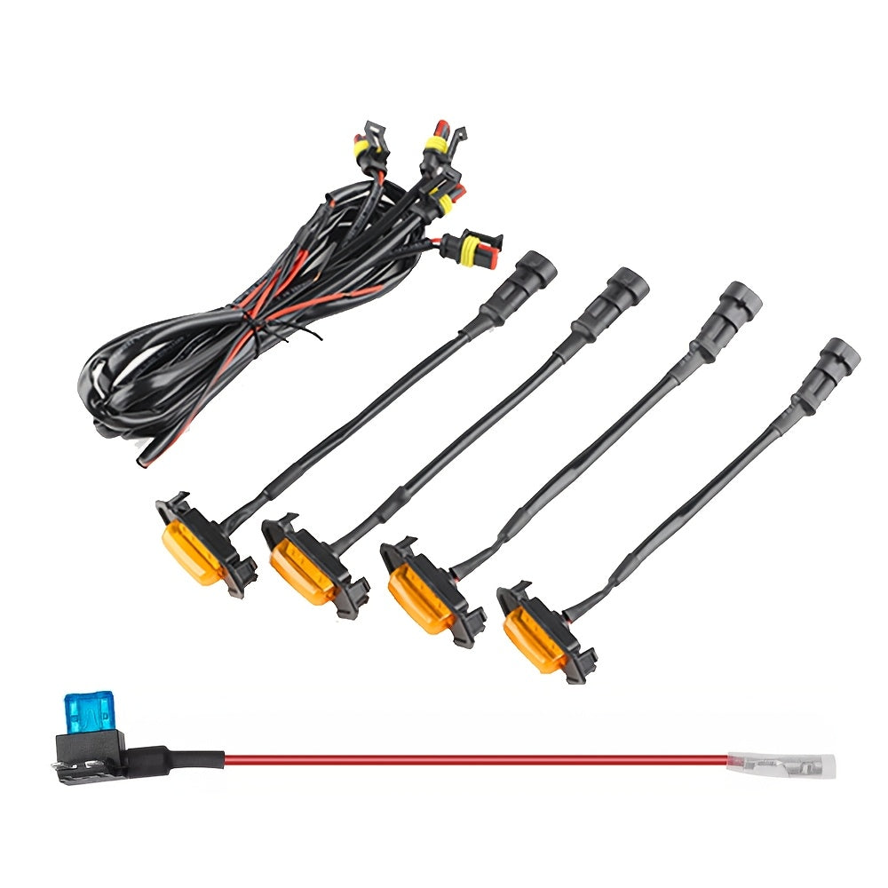 4pcs LED Amber Off-Road Vehicle Lights, LED Grille Lights Set of 4, Amber Accent Lighting Kit for Vehicle Front Grill, 12V Hardwired Automotive Decoration Lights, Universal Fit with LED Source, No Battery Required