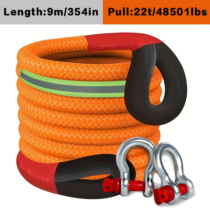 Heavy Duty Tow Rope, 22 Ton/48501 Lbs High Strength Nylon Kinetic Recovery Rope, with Bow Shackles And Storage Bag, for Truck SUV UTV ATV Emergency Rescue