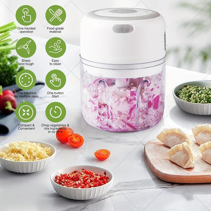 Mini Food Processor USB Rechargeable Electric Chopper 9.47oz – Portable Wireless Meat Grinder & Blender for Garlic, Vegetables, Fruit, Ginger & Chili, Compact Kitchen Tool for Home Office Travel