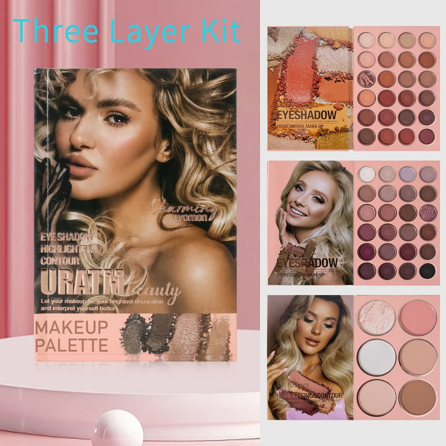 Eyeshadow Palette Book Style SHCOETY 4-in-11 Makeup Kit | 24-Color Eyeshadow + 6-Color Highlighter + 6-Color Blush + 7-Color Contour | Folding Magazine Design | All Skin Tones