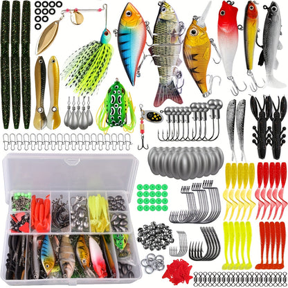 Fishing Lures Tackle Box Kit 52–360pcs – Animated Lures, Crankbaits, Spinnerbaits, Soft Plastic Worms & Topwater Lures for Bass, Trout, Salmon – Saltwater & Freshwater