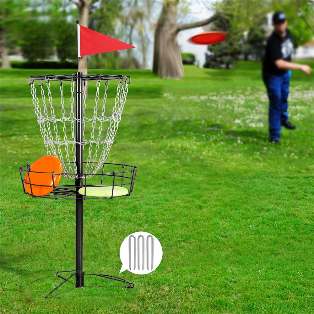 Portable Disc Golf Basket 12 Chain – Heavy Duty Metal Frame, Galvanized Chains, Easy Assembly, Indoor & Outdoor Practice Target for All Skill Levels – 4 Colors: Black, Orange, Red, Blue