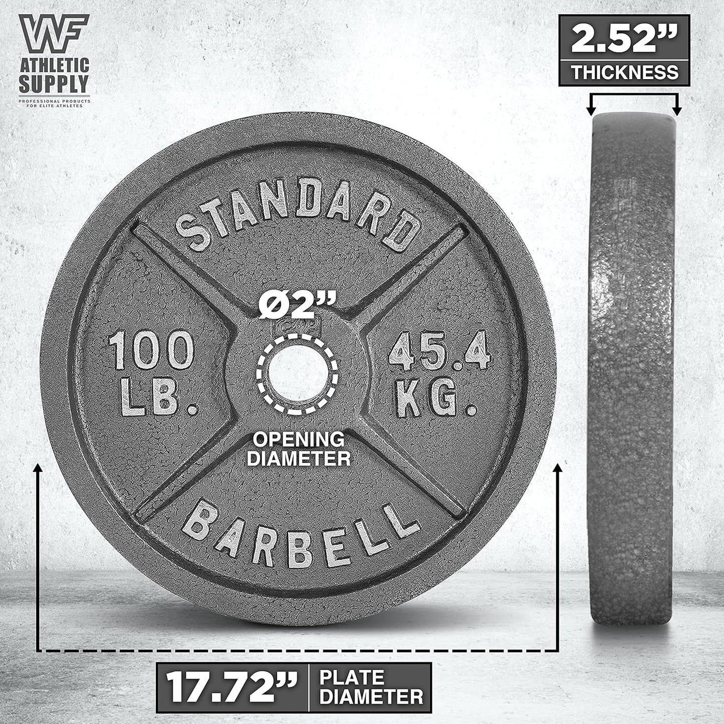 Cast Iron Weight Plates 2-Inch Standard Barbell Plates Solid Iron Gym Weights for Strength Training Weightlifting Bodybuilding Powerlifting Home Gym Multiple Sizes 2.5LB to 100LB