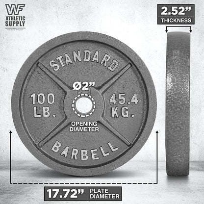 Cast Iron Weight Plates 2-Inch Standard Barbell Plates Solid Iron Gym Weights for Strength Training Weightlifting Bodybuilding Powerlifting Home Gym Multiple Sizes 2.5LB to 100LB