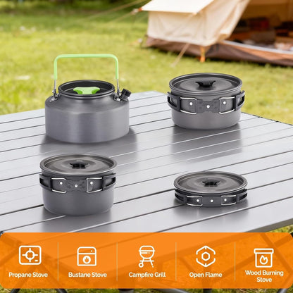 Backpacking Cookware Mess Kit 19/27pcs – Non-Stick Pot Pan Kettle with Stainless Steel Cutlery, Lightweight Camping Cook Set for Open Fire, Hiking & Outdoor Cooking