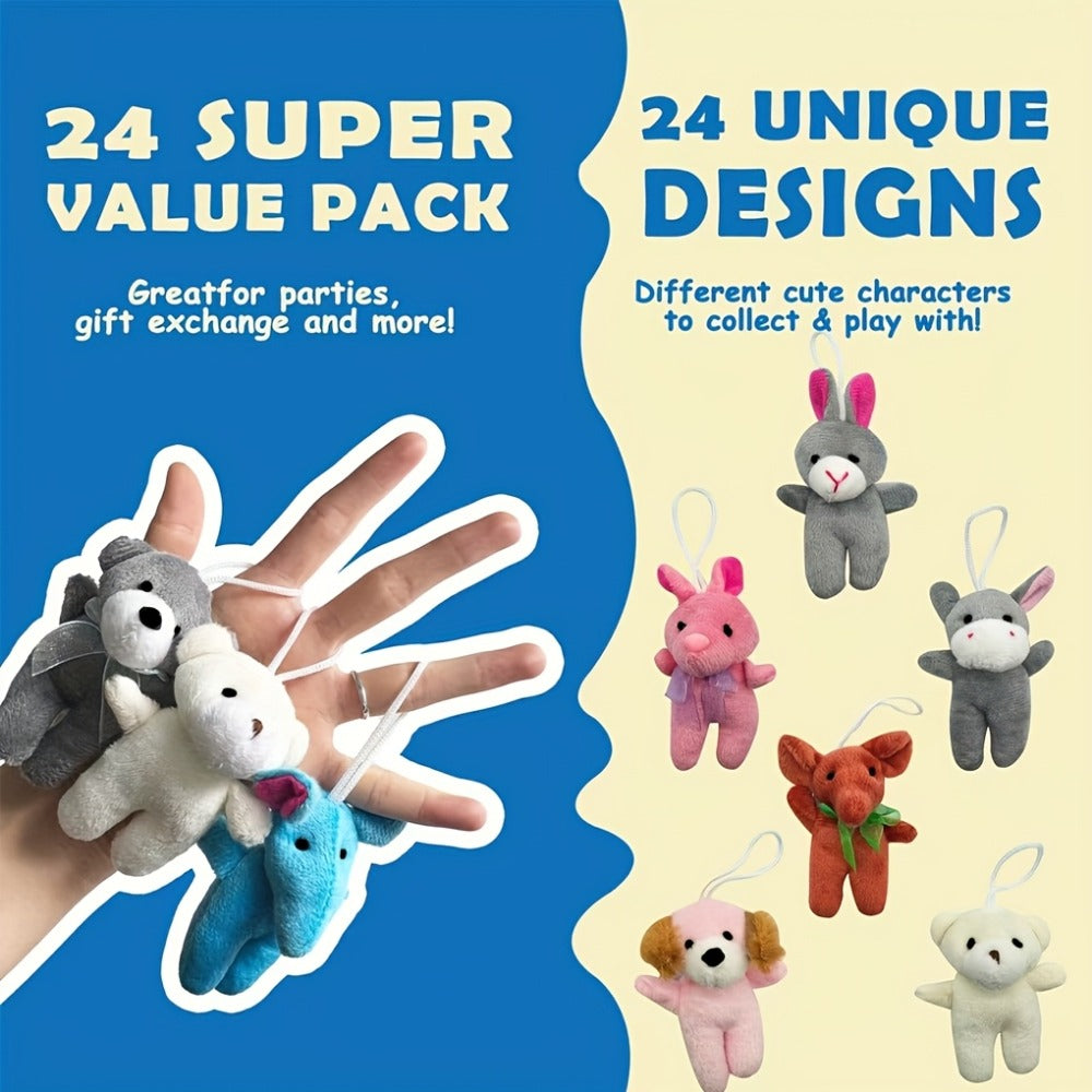 Assorted Mini Stuffed Animals Bulk 24 Pack – 3 Inch Small Plush Animal Toys Random Colors, Kids Birthday Party Favors Goodie Bag Fillers Pinata Prizes School Classroom Rewards Valentine Supplies