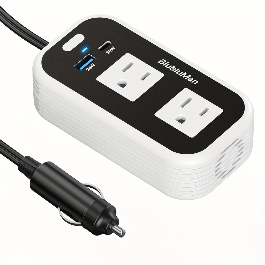 200W Car Power Inverter, Blubluman DC 12V To 110V AC Car Plug Adapter Outlet With 30W PD Charger, QC3.0 Fast Charger 24W, Power Inverter For Vehicles, Outlet For Laptop Computer Charger