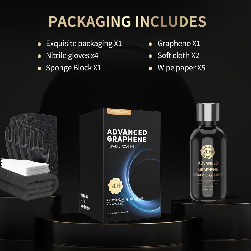 Graphene Ceramic Coating Kit 70ml – 20H Ultra High Gloss Car Paint Protection, 10+ Year Long-Lasting Shield, Auto Detailing Coat for All Vehicles, Apply After Car Wash & Paint Correction