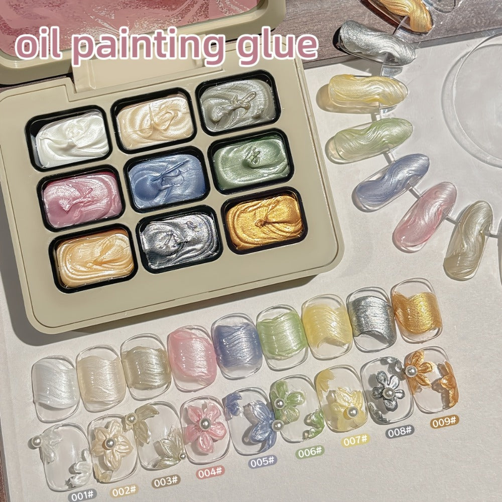Pearlescent Nail Gel 9-Grid Shell Shimmer Mother of Pearl Cream Oil Painting Gel Polish Set – Multicolor Glitter Iridescent Spiral Design for Salon & DIY Nail Art, Gift for Women & Girls