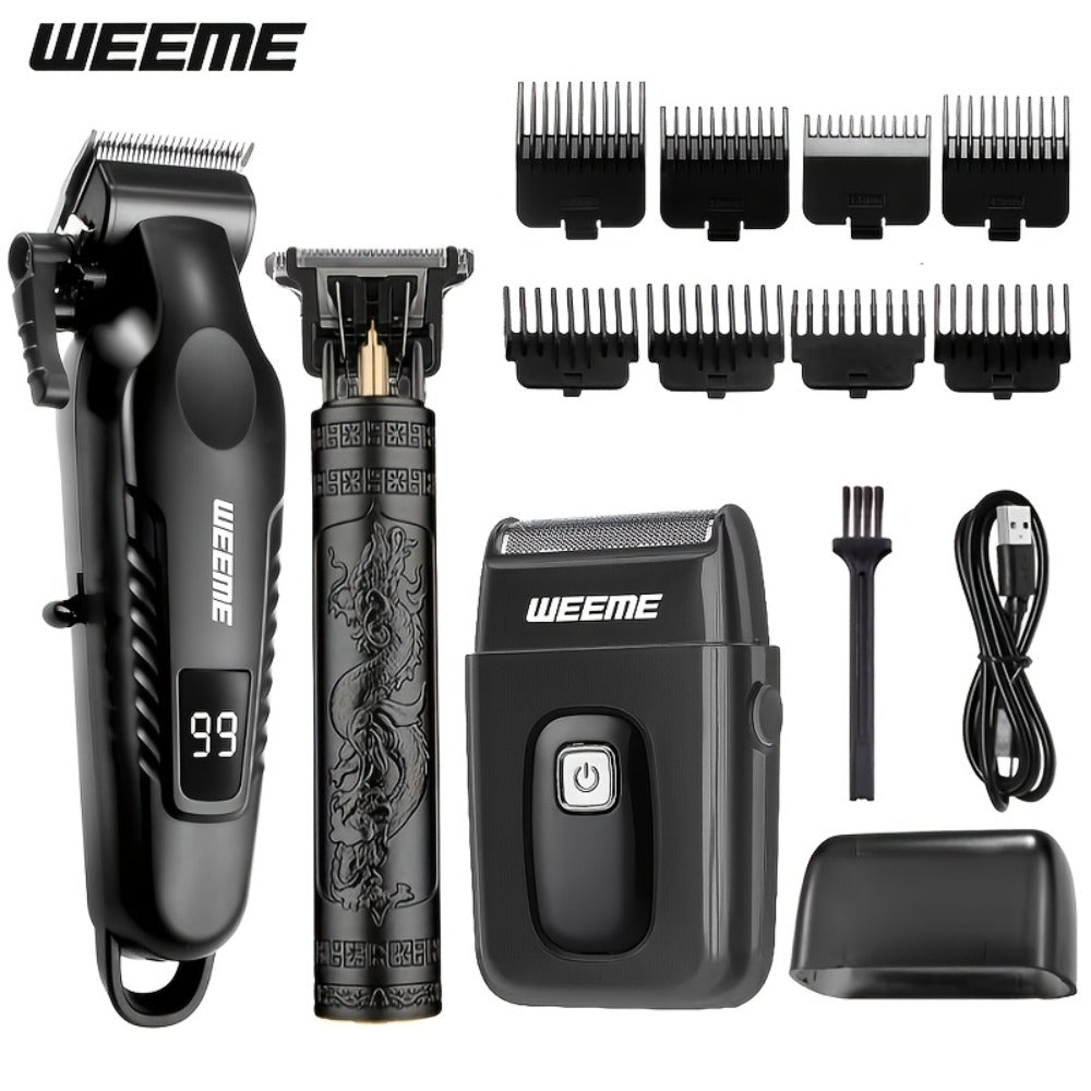 3-in-1 Hair Clipper Grooming Kit for Men — WEEME USB Rechargeable Cordless Beard Trimmer & Body Shaver Set, Home Barber Hair Cutting Kit, Gift for Boyfriend Father Husband