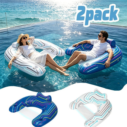 Glow in the Dark Pool Float Chairs 2-Pack for Adults – Inflatable Pool Floats with 2 Cup Holders & Handles, Nighttime Summer Water Toy for Swimming Pool Lake Beach Bachelorette Party