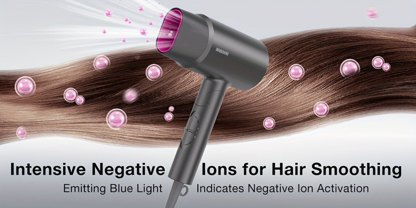 Diffuser Hair Dryer for Curly Hair 1875W Ionic Blow Dryer - Lightweight Compact Professional Frizz Control Fast Drying Styling Tool for Women Men Gray White