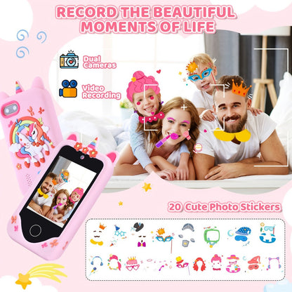 Kids Toy Phone Touch Screen HD Dual Camera with 32GB SD Card – Smartphone Toy for Girls Ages 3-10 Travel Toy – Birthday Christmas Gift Pink Purple