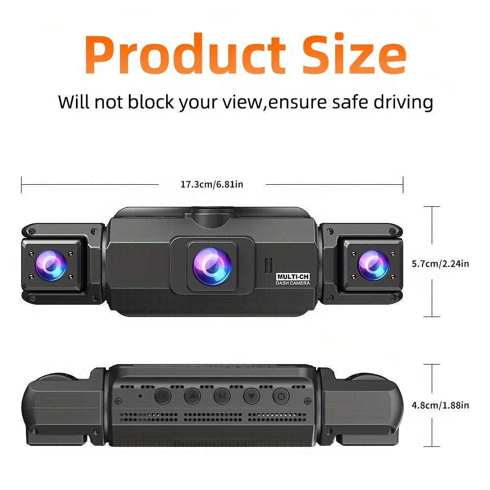 4K Car DVR 360° Rotary Driving Recorder | No Memory Card/Free 32GB Memory Card | Night Vision | 4-channel Car Camera Front 4K | Back Left Right 3 Cameras Are 1080P Recording | 24-hour Cycle Recording And Parking Monitoring, Rearview Camera