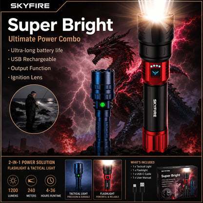 High Lumen LED Flashlight Zoomable 4 Modes Rechargeable Cycling Light for Camping Outdoor Household Use