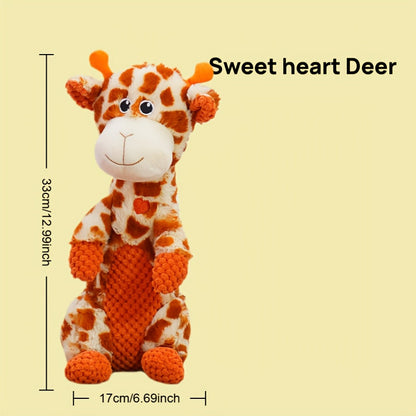 Squeaky Plush Dog Toy with Animal Print - Durable Cartoon Chew Toy for Aggressive Chewers, Interactive Tug of War Toy for All Breeds, Cute Deer & Frog Design Squeaky Dog Gift