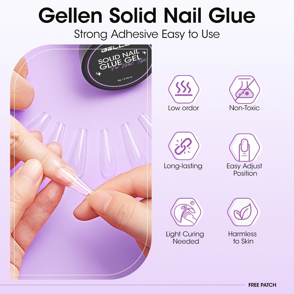 Solid Gel Nail Glue Kit with Mini LED Lamp — 8g UV Cure Gel Glue 28+ Days Long-Lasting Bond for Press On Nails Acrylic Tips Rhinestones, Non-Toxic Natural Resin, Salon & Home Manicure Gift Set