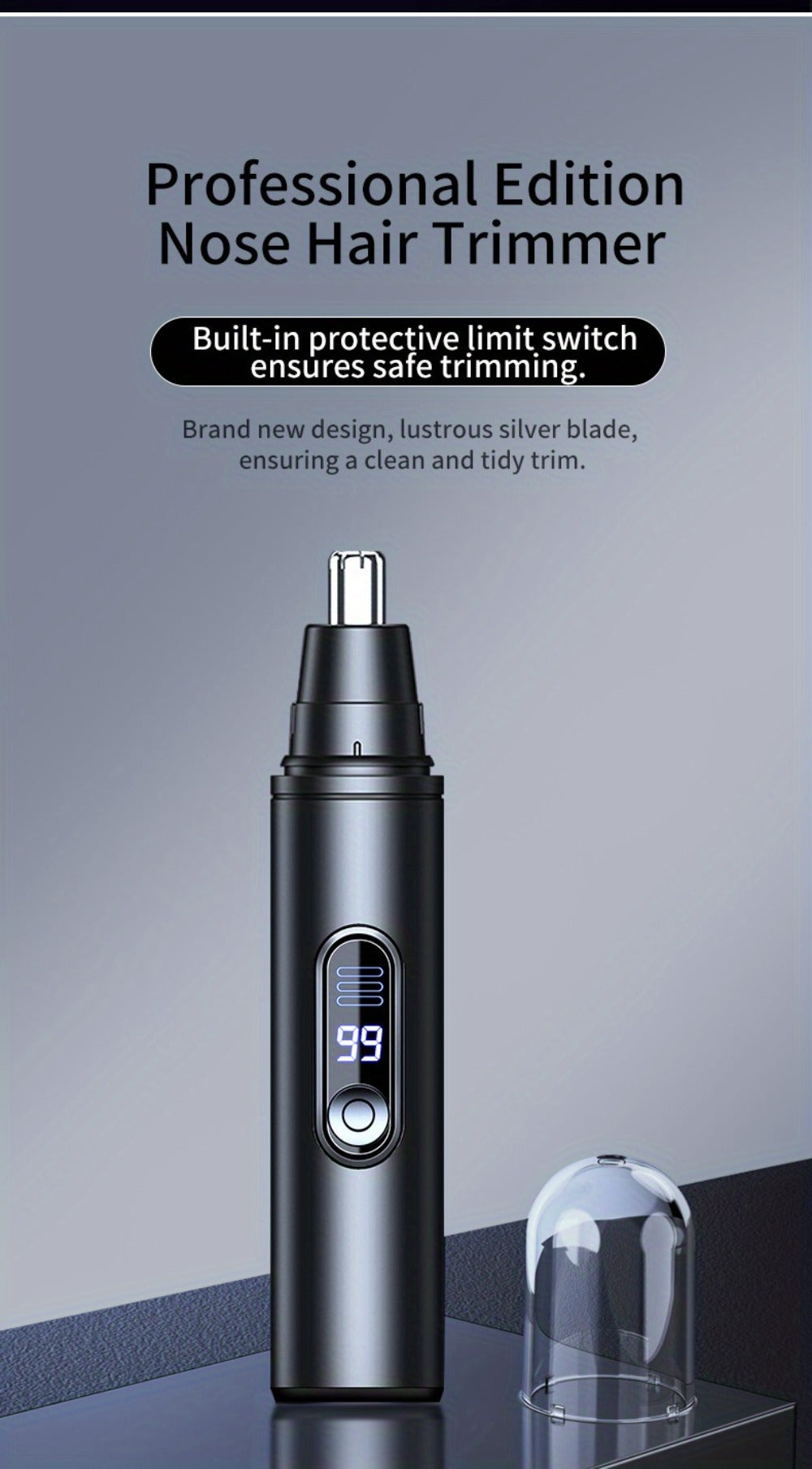 Nose Hair Trimmer Electric Painless 3-in-1 USB Rechargeable with LED Display – Trims Nose Ear Hair Eyebrows Waterproof Grooming Device for Men Women