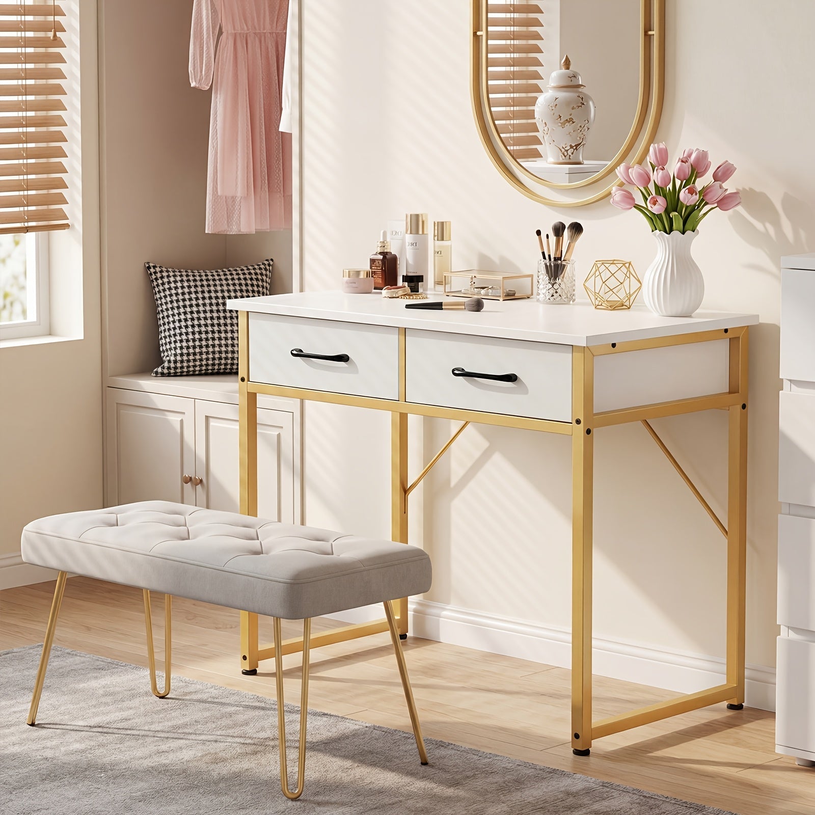 Computer Desk shown in the White And Golden, 32 Inches option