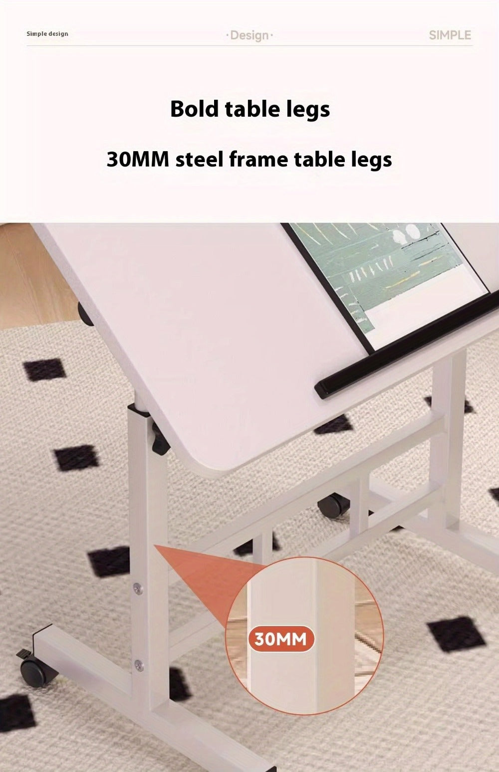 32-Inch Foldable Standing Desk with Adjustable Height and Rolling Wheels for Home Office detail image - detail view 20