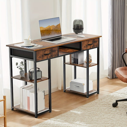 Computer Desk, 32-Inch Vintage Metal with 2 Fabric Drawers, Storage Shelves & Keyboard shown in the main product view