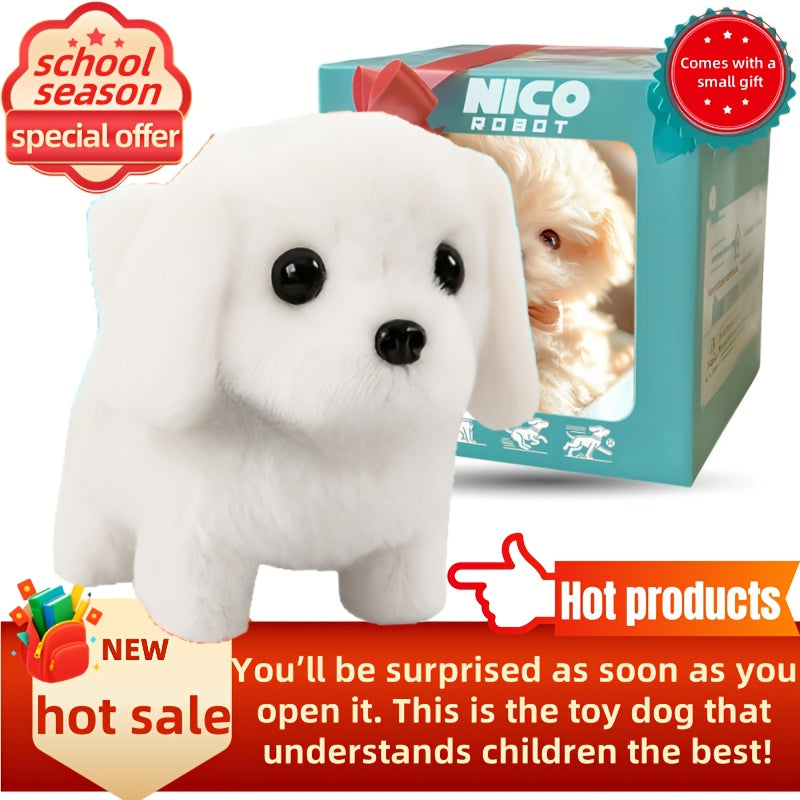 Interactive Robotic White Labrador Puppy Plush Toy | Walks Barks Wags Tail | Realistic Electronic Pet Dog | Gift Box | Birthday Christmas Gift for Kids