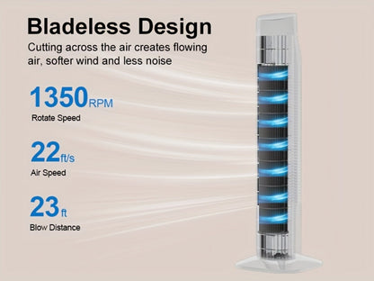 Tower Fan 31 Inch Bladeless | 80° Oscillating Standing Fan with Remote Control, 7.5H Timer & 3-Speed Settings, Quiet Cooling Fan for Bedroom, Living Room & Office – Black & White
