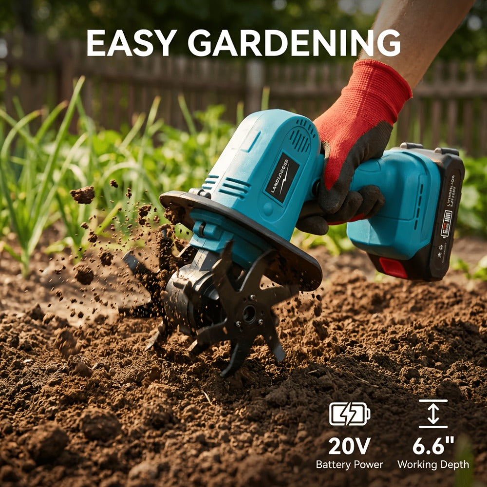 Cordless Electric Cultivator 20V Lightweight Handheld Rotary Tiller – 9-Inch Width 6.6-Inch Depth, 1 or 2 Batteries & Charger, Garden Soil Tiller for Courtyard Farmland Vegetable Garden Raised Bed