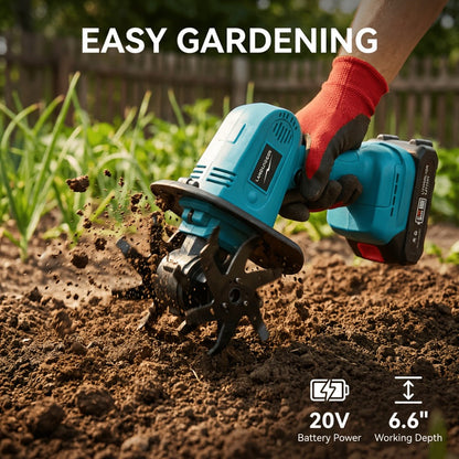 Cordless Electric Cultivator 20V Lightweight Handheld Rotary Tiller – 9-Inch Width 6.6-Inch Depth, 1 or 2 Batteries & Charger, Garden Soil Tiller for Courtyard Farmland Vegetable Garden Raised Bed