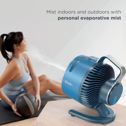 Shark FlexBreeze HydroGo Pro Portable Misting Fan - Indoor Outdoor Evaporative Mist, 5 Speeds + BreezeBoost, Corded & Cordless, 29Hr Battery, 70ft Coverage, Oscillating, Sky Color - Refurbished