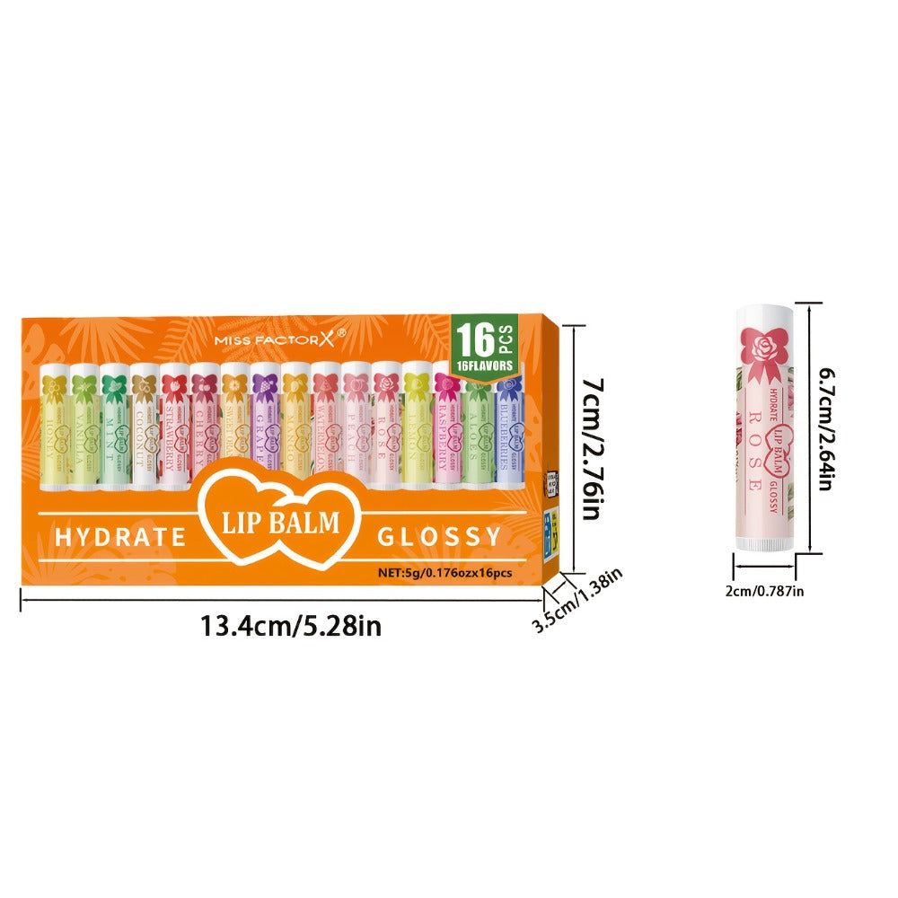 Flavored Lip Balm Set 16 Pack – Assorted Scented Moisturizing Lip Balms for Long-Lasting Hydration & Natural Shine | Bulk Lip Care Kit for Dry Lips | Gift Set for Women, Girls & Teens, All Skin Types