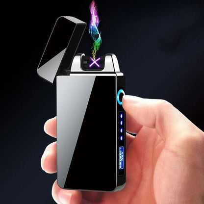 USB Electric Lighter Dual Arc Plasma – Windproof Flameless Rechargeable Lighter with LED Power Display, Touch Sensor, Metal Body, Ideal for Outdoor Camping Candles Holiday Gift (No Battery Required)