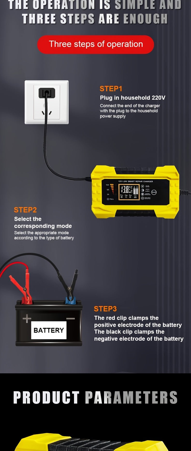 12V/24V10A American Standard Plug Electric Forklift Sweeping Machine Floor Washer Charger 12V/24V10A Lead-Acid Battery Lithium Battery Intelligent Fast Charging Car Battery 12V/24V Battery Charger Intelligent Electric Vehicle High-Power Charger