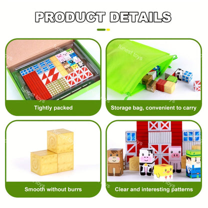 Farm Animal Magnetic Blocks 54pcs STEM Educational Toy – Farm Theme Magnetic Cubes with Animals & Farmer, Creative Learning Building Set, Birthday Easter Christmas Gift for Kids