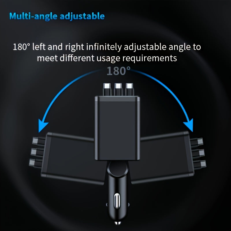 7-in-1 Car Fast Charging Mobile Phone Charger, Upgraded Color Light, Equipped With 3 Extendable Cables And Fast Charging Interface, Supports 180 ° Free Adjustment Angle, And Is Equipped With LED Intelligent Digital Display Screen, Without Battery