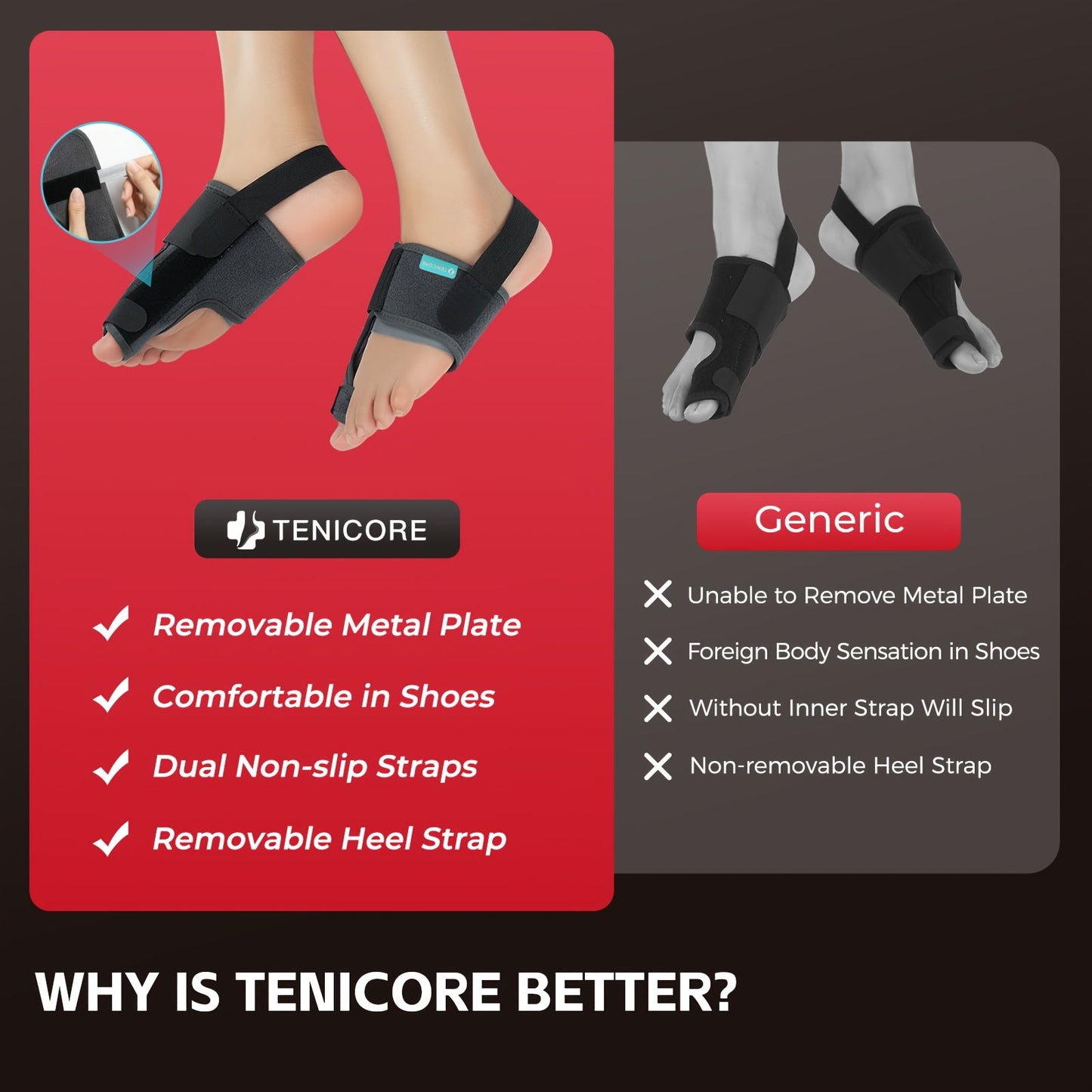 Toe Separator Bunion Corrector for Women Men – Adjustable Big Toe Splint with 2 Angle Bars & Double Non-Slip Straps, Day Night Hallux Valgus Relief Support Brace, 1 Pair