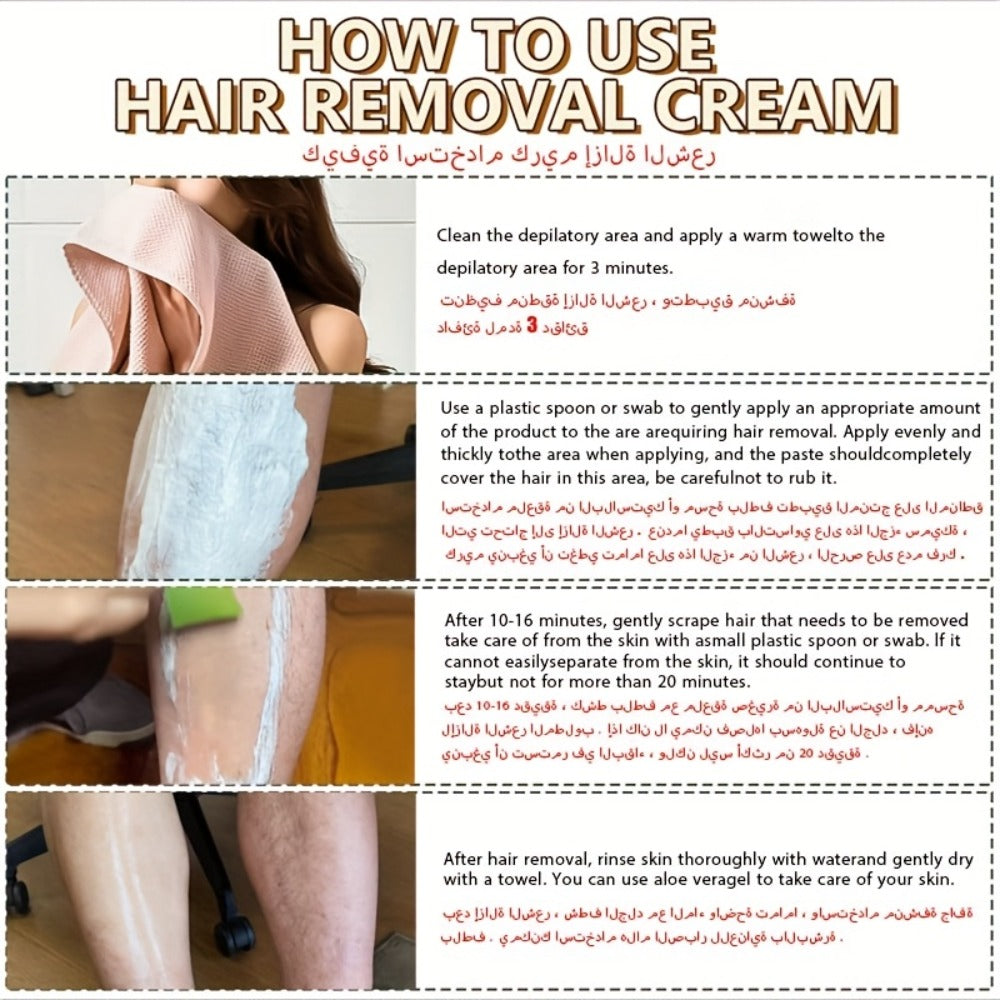 Coconut Hair Removal Cream 100g — Painless Depilatory for Women, Face Legs Armpits Bikini Area, Gentle Sensitive Skin Formula, Semi-Permanent Smooth Results
