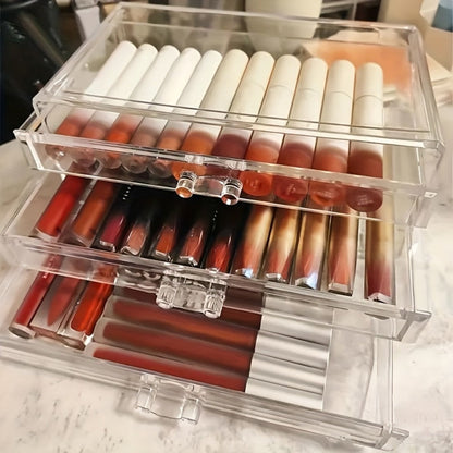Clear Acrylic Makeup Organizer 5-Tier with Drawers Dustproof Cosmetic Storage for Lipstick Foundation Brushes Skincare — No Installation Vanity Bathroom Office Desk
