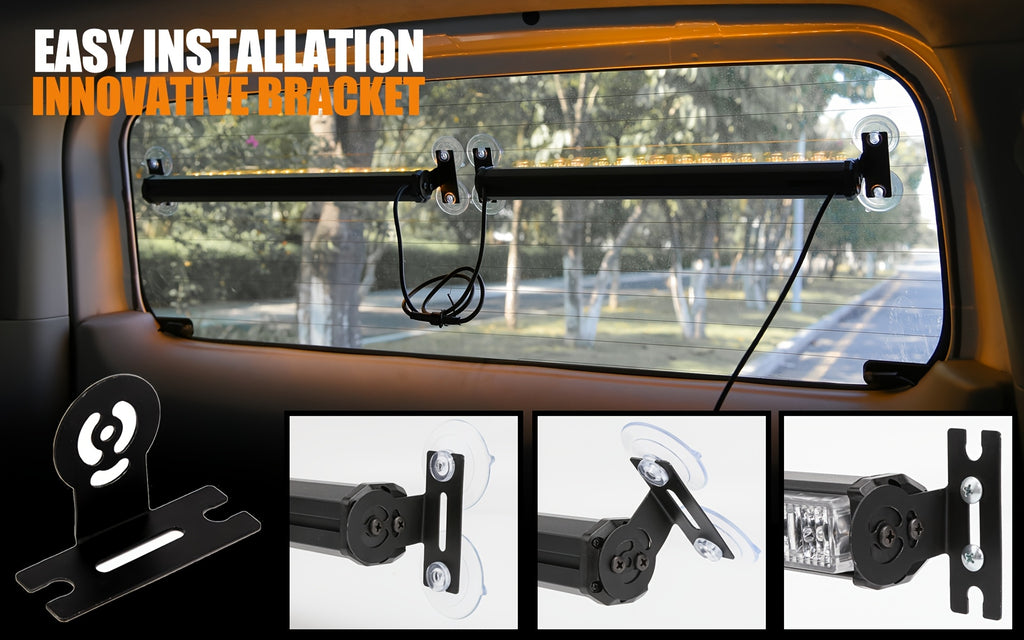 Upgrade Switchable 4 Colors Light Bar with 27 Flashing Patterns Advisor Light Bar 162 Leds Windshield 2in 1 Visor Lights with Take Down with The Dual Switch Car Plug for Trucks Construction Vehicles 12-24V