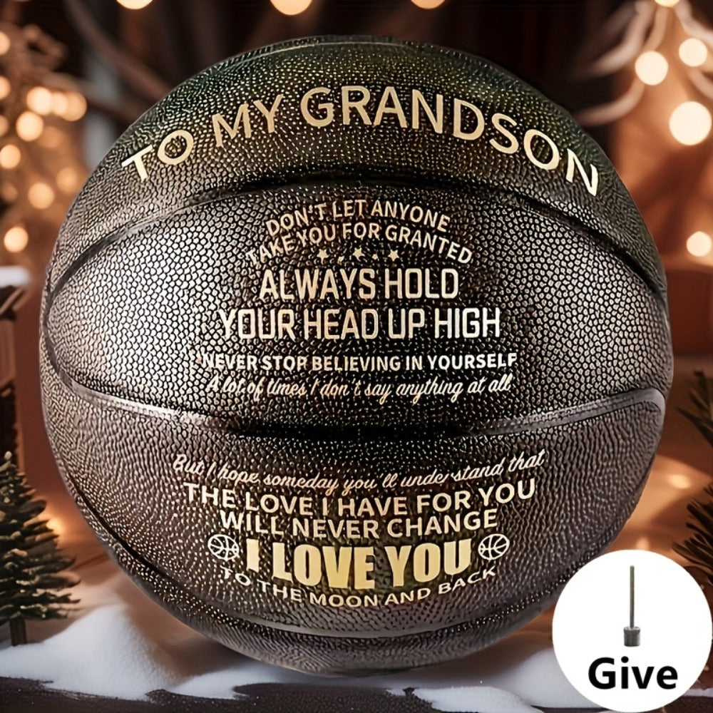 Personalized Basketball Gift for Son & Grandson Standard Size with Pump To My Son To My Grandson Heartfelt Message Sports Birthday Christmas Holiday Gift for Boys Teens