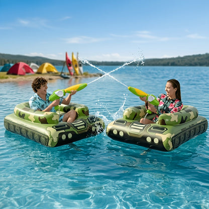 Giant Tugboat Pool Float 60 Inch XL Ride-On Inflatable Raft with Built-In Water Sprayer & 16-Inch Beach Ball – Heavy Duty PVC Float for Adults & Teens, Pool Lake Beach Party, Green