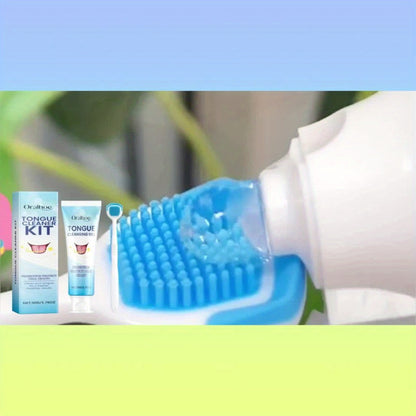 Tongue Cleaner Kit with Probiotic Cleansing Gel & Tongue Brush – Bad Breath Eliminator Fresh Mouth Daily Oral Hygiene Care Gentle Non-Irritating for Sensitive Mouths Adults Gift Set