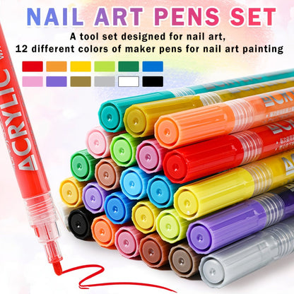36-Color Waterproof Nail Art Pen Set with Fine Liner Brush Tip – Acrylic Nail Polish Pens for Painting Dotting French Tips Liner Drawing & Gel Decoration, Quick-Dry Smudge-Proof DIY Manicure Kit for Beginners & Pros