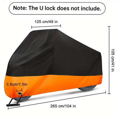 Motorcycle Cover Waterproof UV Protection 190T – 3XL Heavy-Duty Tear-Resistant Polyester with Lock Holes for Outdoor Storage, All-Weather Motorcycle Protection, Black & Orange