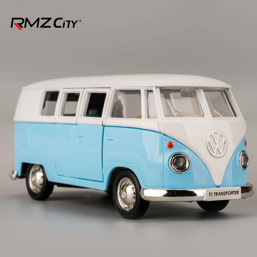1:36 Volkswagen Bus Die-Cast Toy Car Model with Openable Doors & Pull-Back Function – Collectible Miniature VW Van for Kids Ages 3+ and Adults, Blue, Birthday Christmas Gift