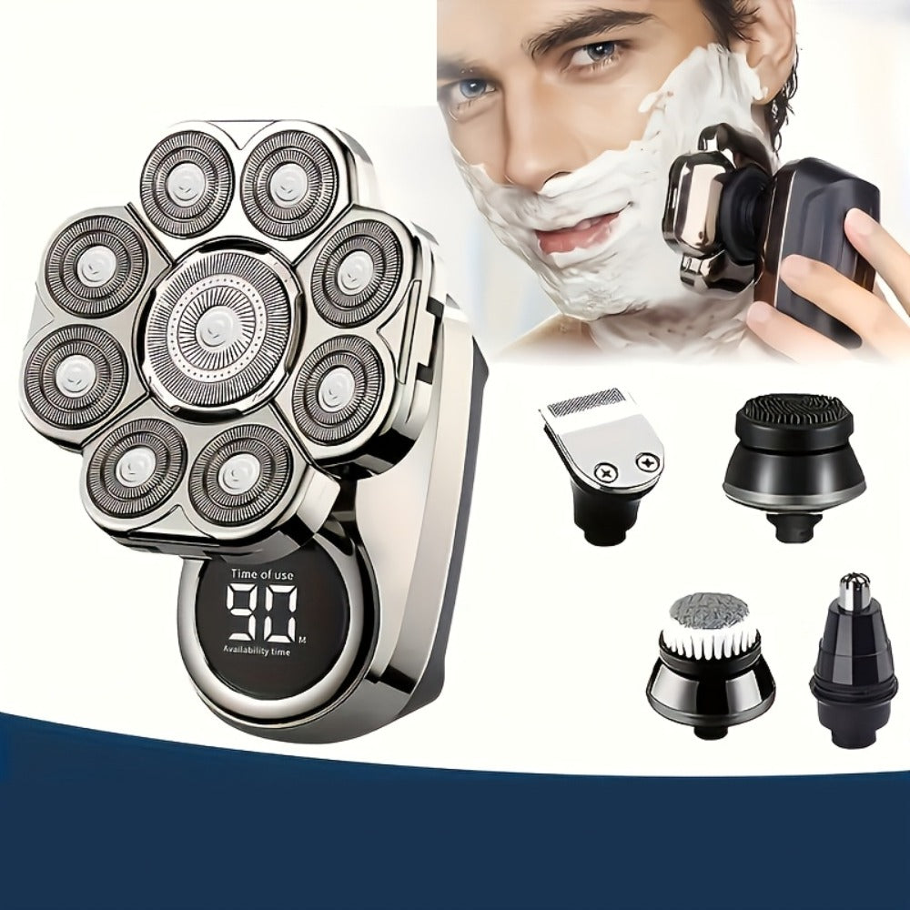 9D Electric Head Shaver for Bald Men – 5-in-1 Cordless Rechargeable Bald Head Razor & Grooming Kit for Home and Travel
